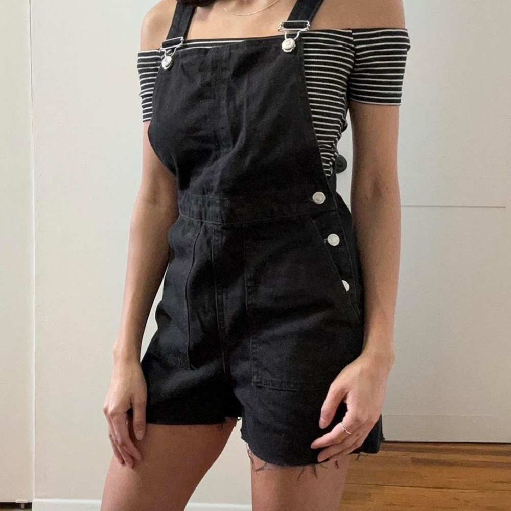 Topshop Black Denim Overalls High-Waisted